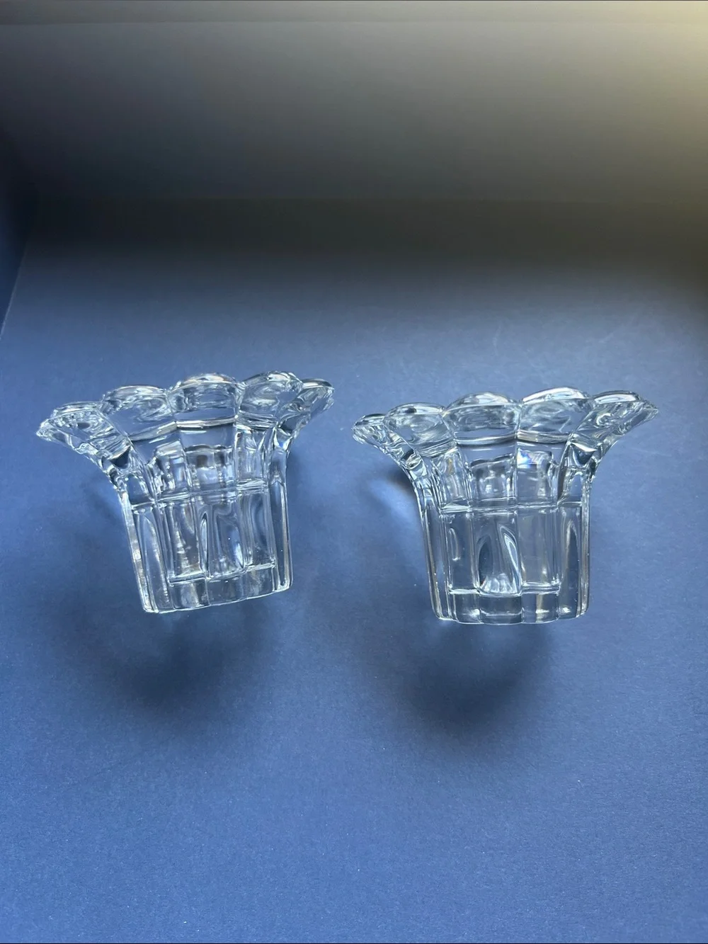 Borgonovo Scalloped Clear Glass Votive Holder Pair - Elegant Clear Finish Italy